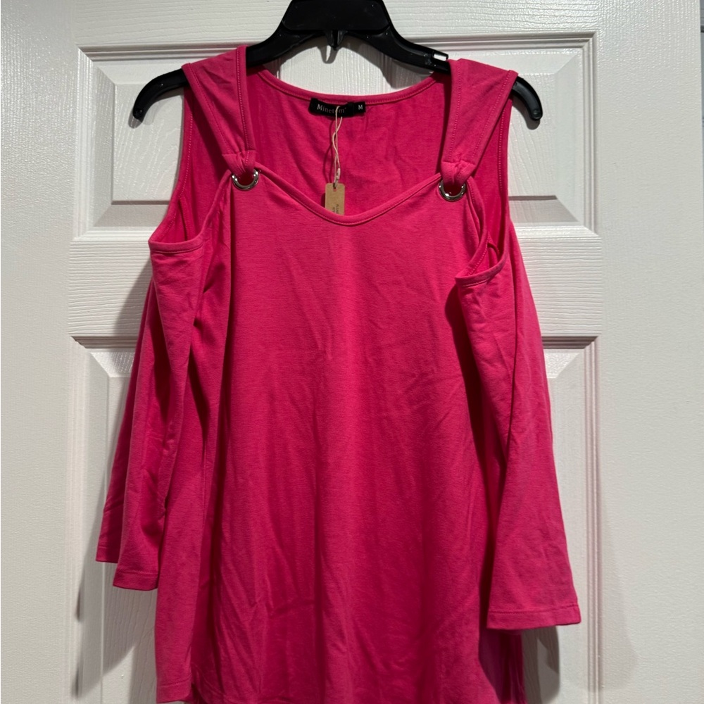 Minetom Hot Pink Cold Shoulder Blouse